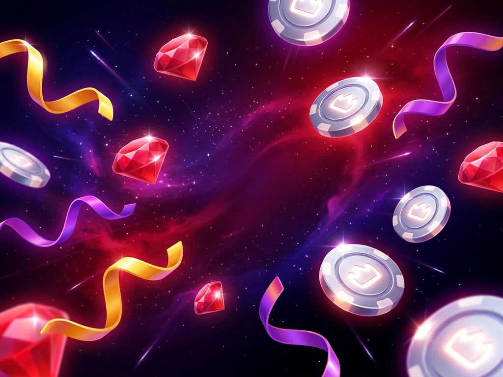 Promotional gem and scatter symbols in nebula haze